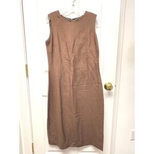 Coldwater Creek Dress Petite 12 Petite Brown Linen Blend Sleeveless Sheath Lined